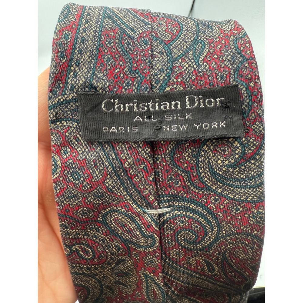 Vintage Christian Dior Silk Necktie – Red Paisley, Paris New York,‎ Made in USA - Picture 2 of 10